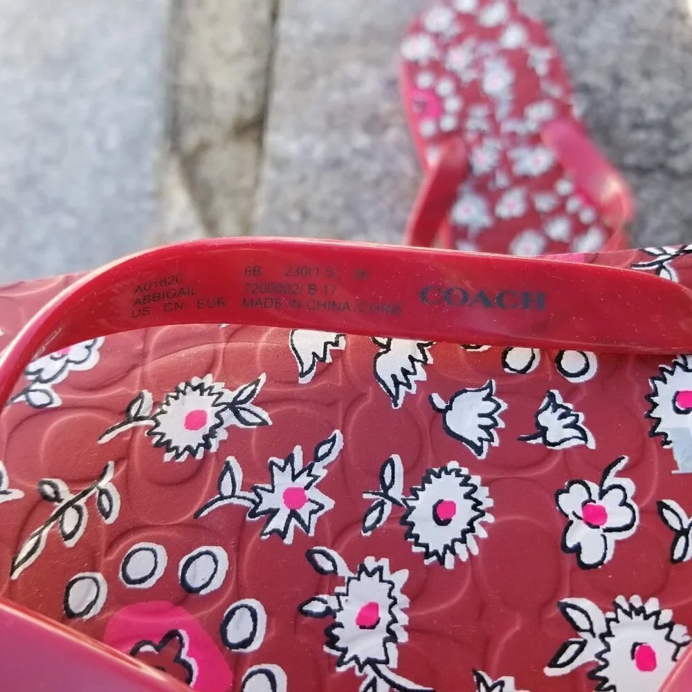 Coach Abbigail Floral Red Sandal Flip Flops Size 6